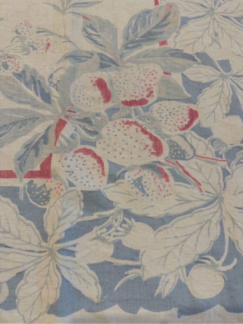 Vintage Cream Linen Tablecloth with Strawberries